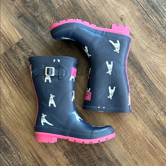 Navy and Pink Dog Print Rain Boots - Picture 2 of 8